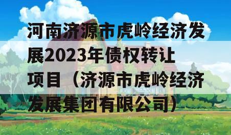 河南济源市虎岭经济发展2023年债权转让项目（济源市虎岭经济发展集团有限公司）