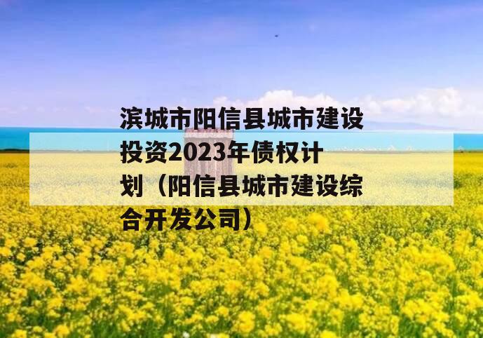 滨城市阳信县城市建设投资2023年债权计划（阳信县城市建设综合开发公司）