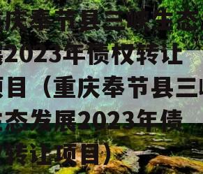 重庆奉节县三峡生态发展2023年债权转让项目（重庆奉节县三峡生态发展2023年债权转让项目）