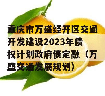 重庆市万盛经开区交通开发建设2023年债权计划政府债定融（万盛交通发展规划）