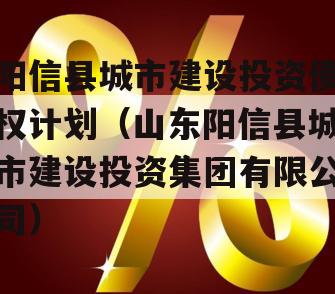 阳信县城市建设投资债权计划（山东阳信县城市建设投资集团有限公司）