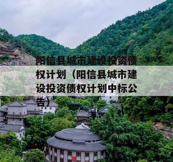 阳信县城市建设投资债权计划（阳信县城市建设投资债权计划中标公告）