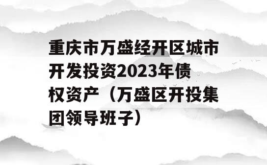 重庆市万盛经开区城市开发投资2023年债权资产（万盛区开投集团领导班子）
