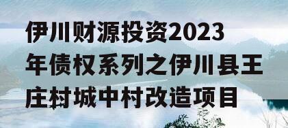 伊川财源投资2023年债权系列之伊川县王庄村城中村改造项目