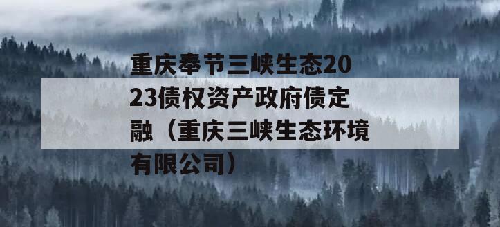 重庆奉节三峡生态2023债权资产政府债定融（重庆三峡生态环境有限公司）