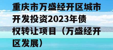 重庆市万盛经开区城市开发投资2023年债权转让项目（万盛经开区发展）