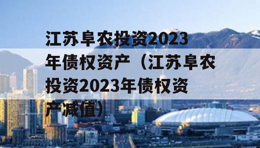 江苏阜农投资2023年债权资产（江苏阜农投资2023年债权资产减值）