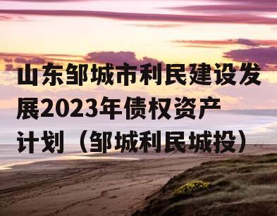 山东邹城市利民建设发展2023年债权资产计划（邹城利民城投）