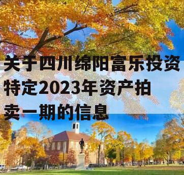 关于四川绵阳富乐投资特定2023年资产拍卖一期的信息