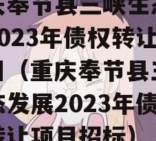 重庆奉节县三峡生态发展2023年债权转让项目（重庆奉节县三峡生态发展2023年债权转让项目招标）
