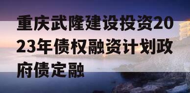 重庆武隆建设投资2023年债权融资计划政府债定融