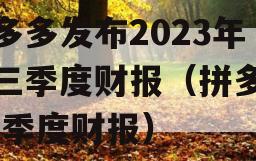 拼多多发布2023年第三季度财报（拼多多 三季度财报）