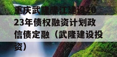 重庆武隆隆江建设2023年债权融资计划政信债定融（武隆建设投资）