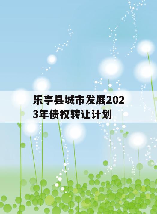 乐亭县城市发展2023年债权转让计划