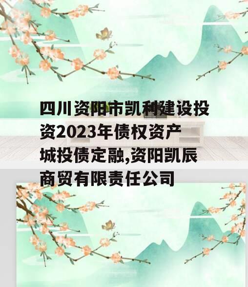 四川资阳市凯利建设投资2023年债权资产城投债定融,资阳凯辰商贸有限责任公司