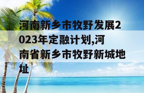 河南新乡市牧野发展2023年定融计划,河南省新乡市牧野新城地址