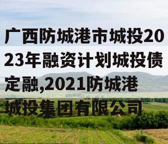 广西防城港市城投2023年融资计划城投债定融,2021防城港城投集团有限公司