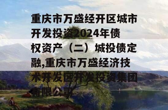 重庆市万盛经开区城市开发投资2024年债权资产（二）城投债定融,重庆市万盛经济技术开发区开发投资集团有限公司