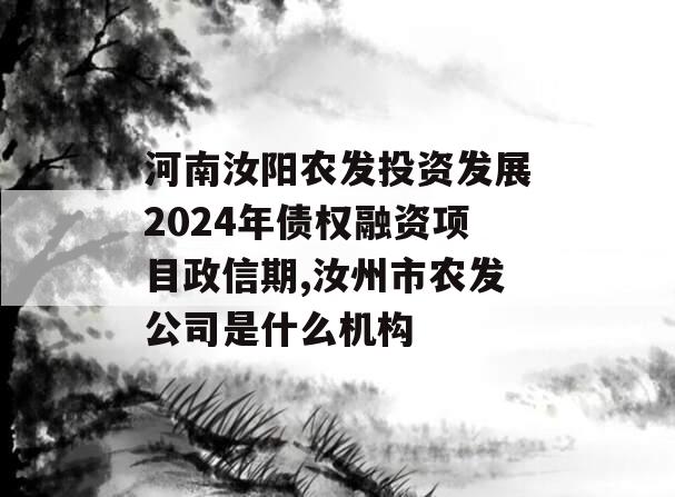 河南汝阳农发投资发展2024年债权融资项目政信期,汝州市农发公司是什么机构