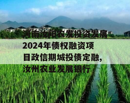 河南汝阳农发投资发展2024年债权融资项目政信期城投债定融,汝州农业发展银行