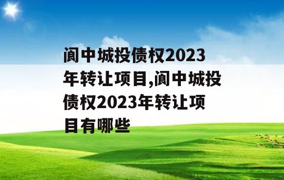 阆中城投债权2023年转让项目,阆中城投债权2023年转让项目有哪些