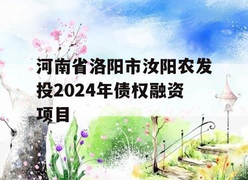 河南省洛阳市汝阳农发投2024年债权融资项目